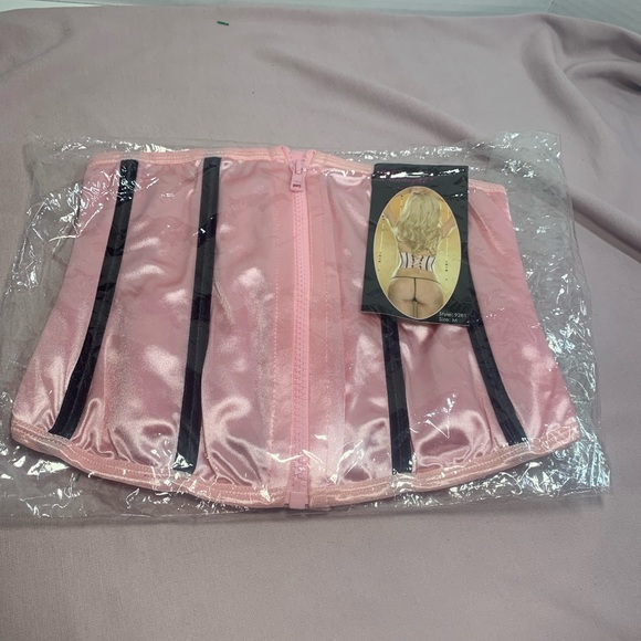 Women Pink  Satin Underbust Corset 7 Til Midnight Zip up Lace up Waist Cincher M - Picture 1 of 6